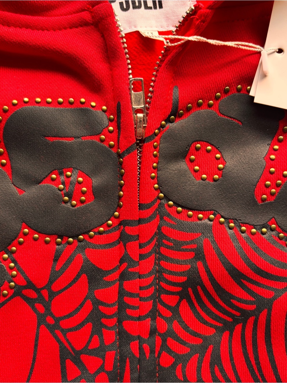 SP5DER Red Rhinestones Zip-Up XL - Picture 2 of 5